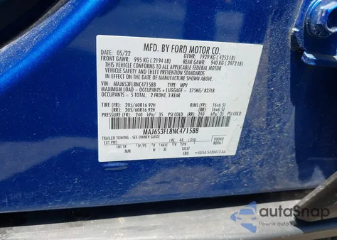 2022 Ford Ecosport S z USA, uszkodzony, nr VIN MAJ6S3FL8NC471588